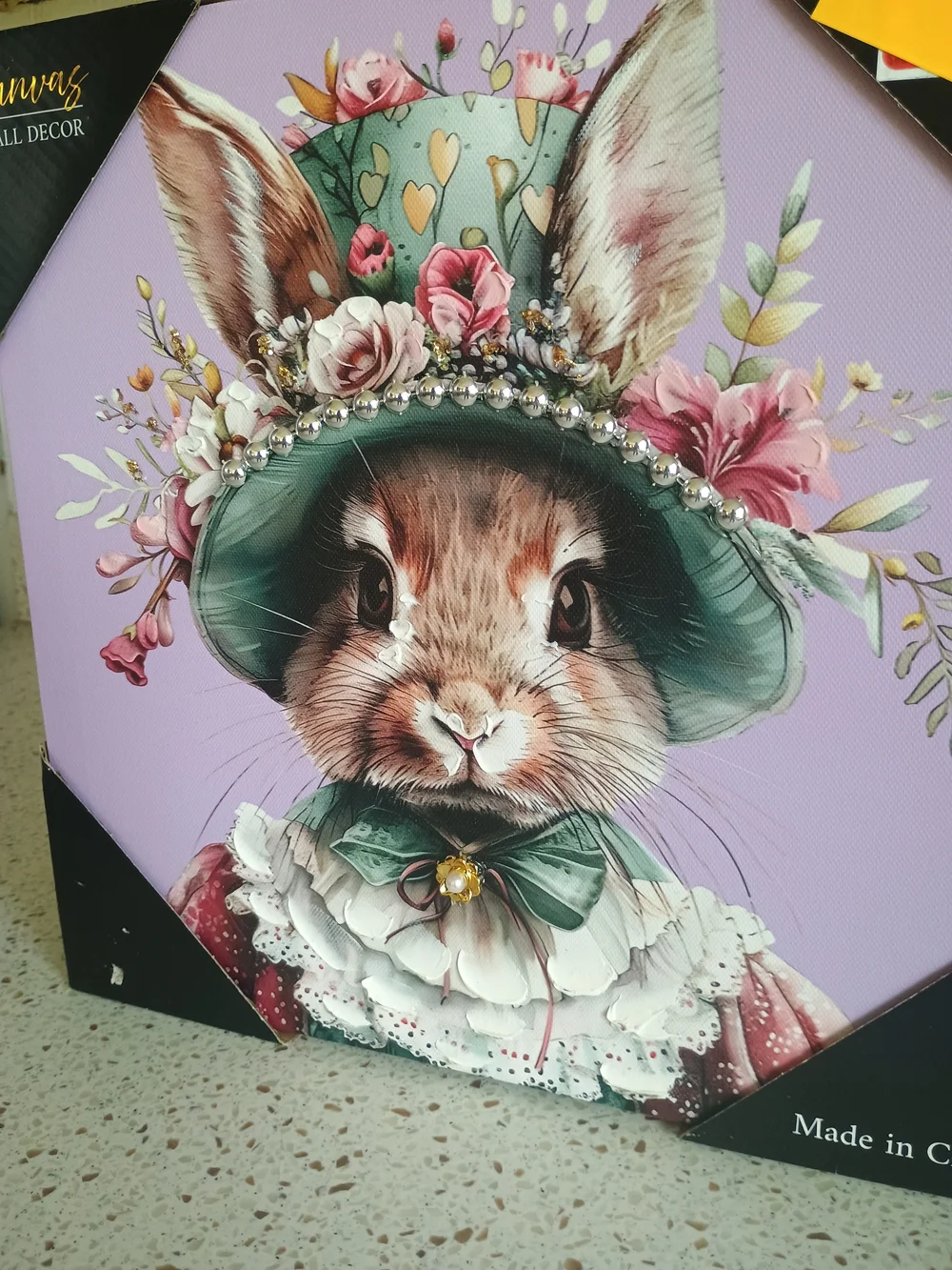 Mrs. Easter Bunny Rabbit Canvas Picture Artwork Wall Art Mixed Media New 12x12